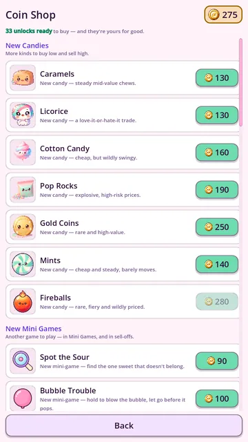 The Coin Shop — permanent unlocks